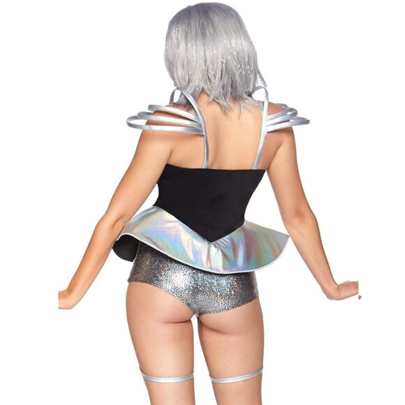 Space Cadet Bodysuit Costume Dress, Iridescent Romper with UFO Skirt - Picture 2 of 2
